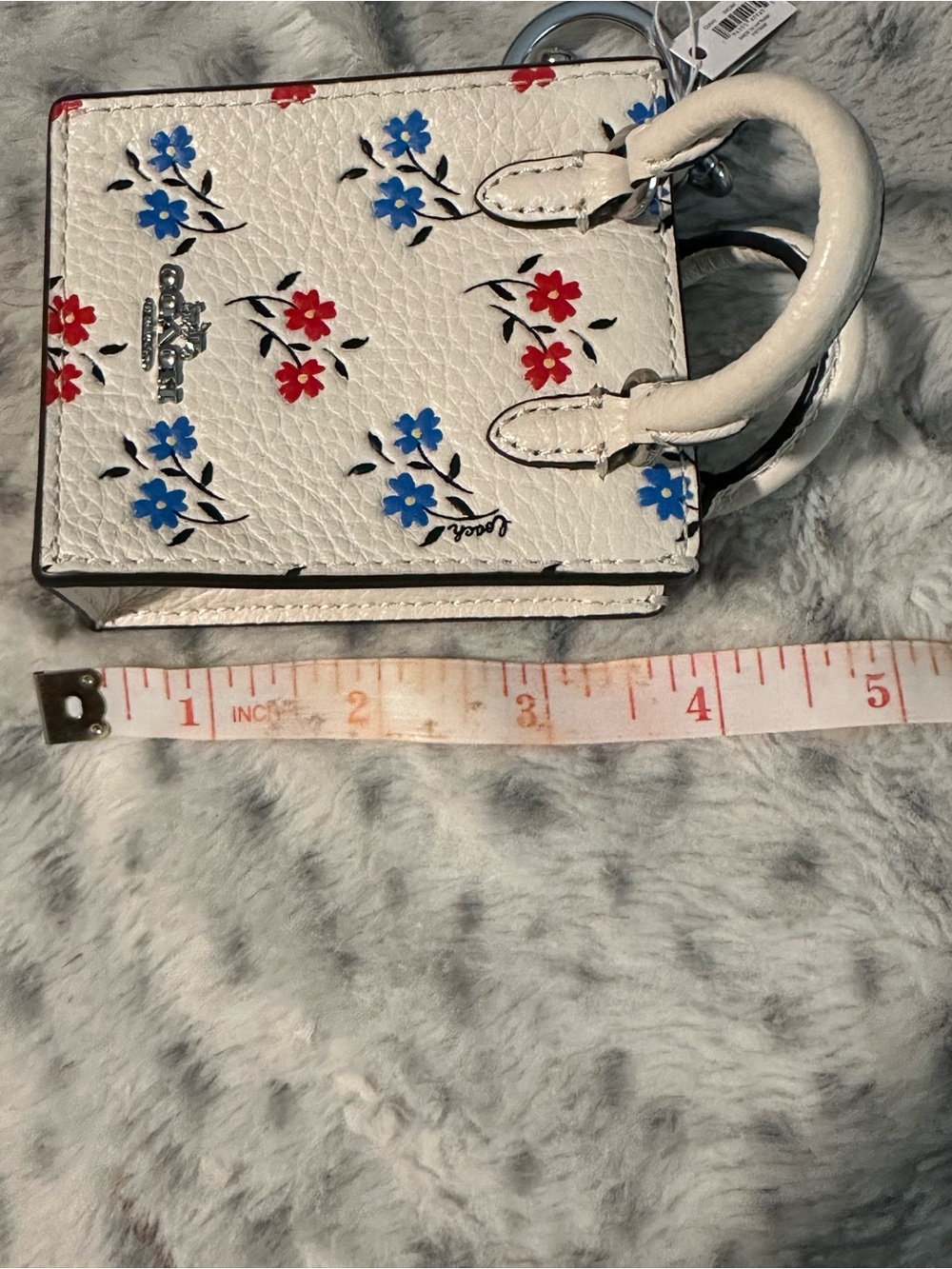 NWT Coach White Floral Mini Tote Bag with Red & Blue Flowers - Picture 11 of 11